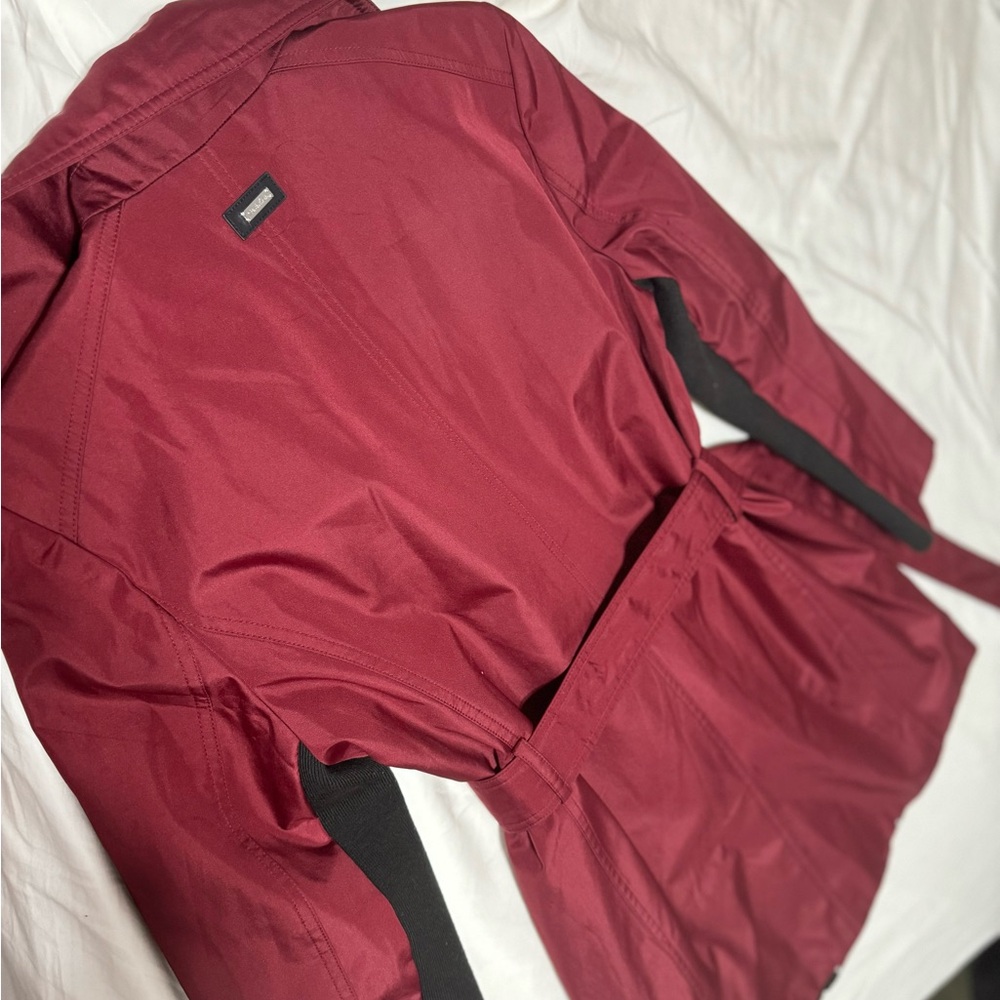 Calvin Klein Cherry Red Trench Coat with Belted Waist - Picture 10 of 10